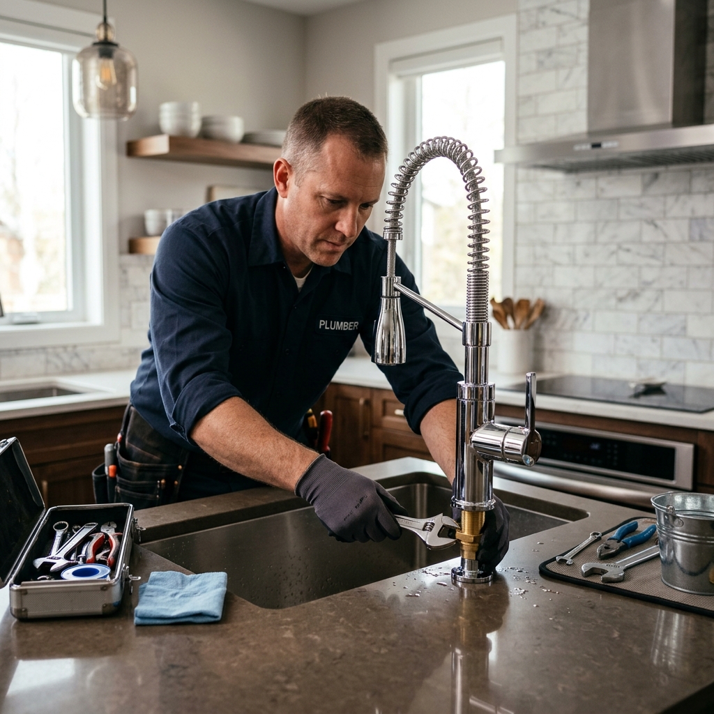 Professional plumber at work
